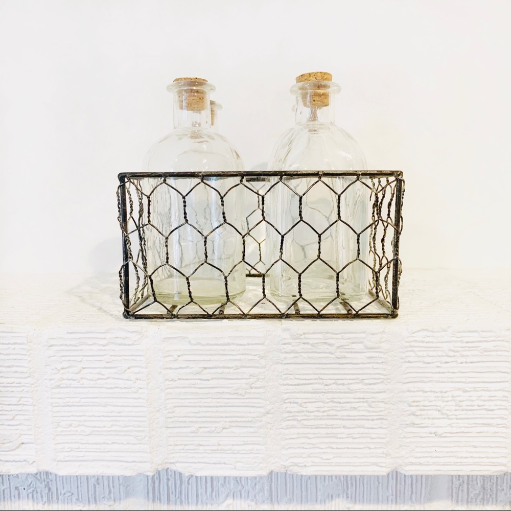 Brushed Nickel Metal Chicken Wire Basket w/Bottles